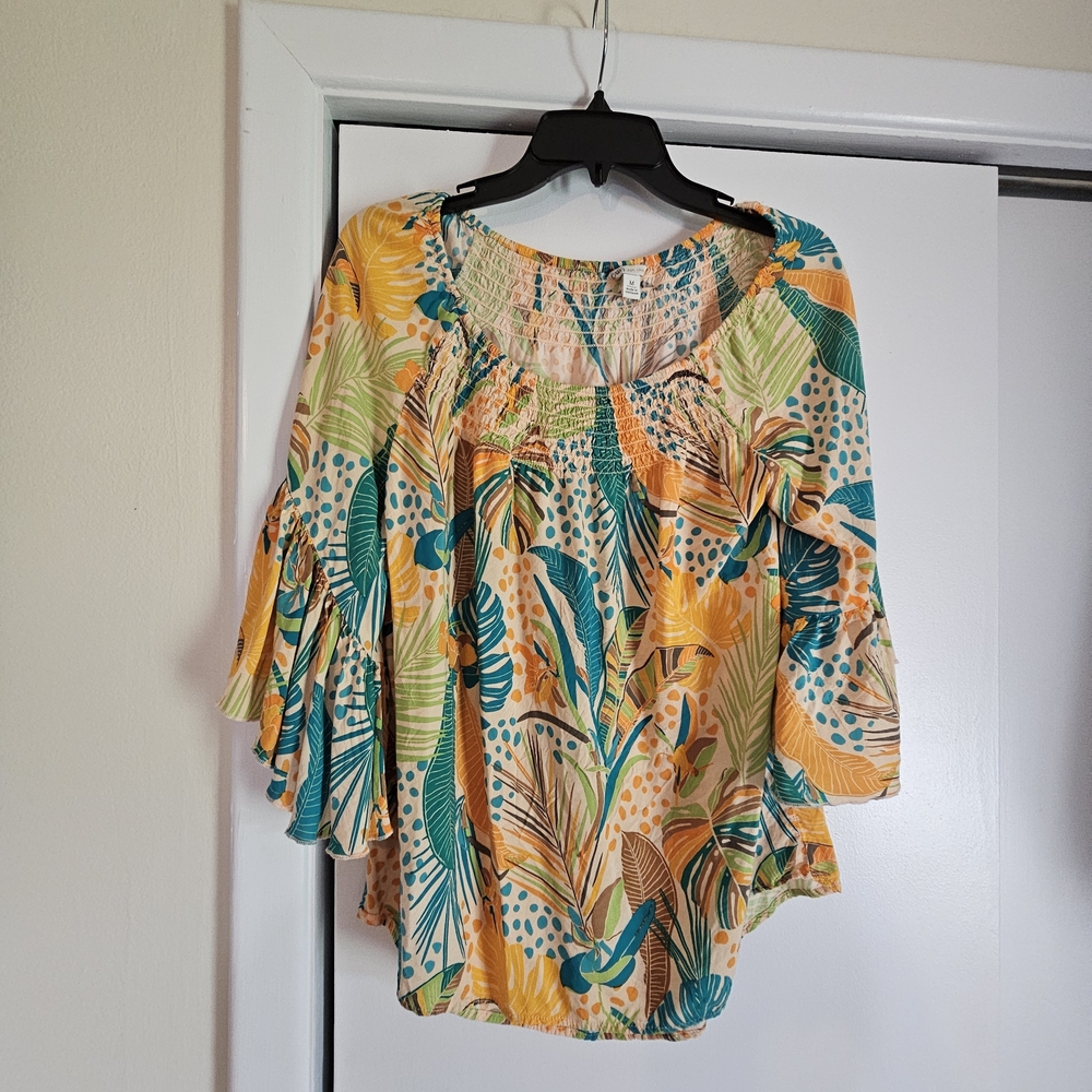 Edsel Los Angeles Sheer Flowy Tropical Blouse